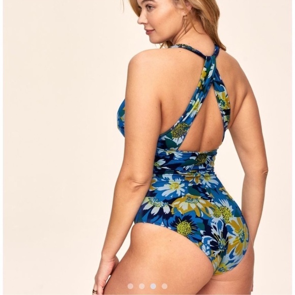 Adore Me Monroe One Piece Swimsuit Green Floral Deep V - Picture 4 of 6
